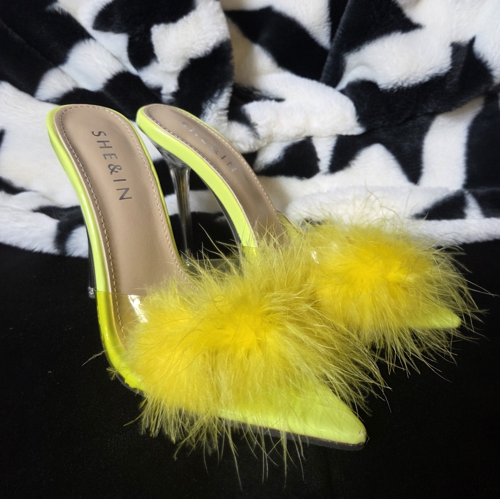 SHEIN Neon Yellow Feathered Heels